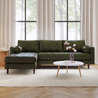 Sven 100" Tufted Leather Left Sectional - Charme Green